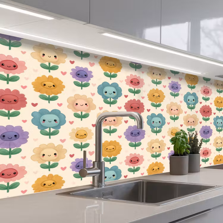 Kitchen splashback - Flowers - Hearts - Colorful — 2