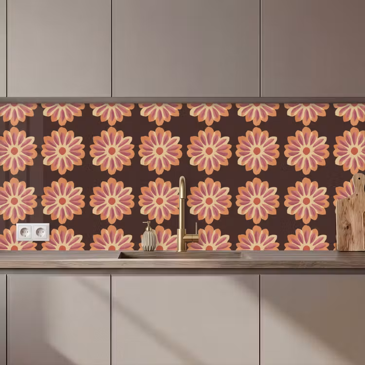 Kitchen splashback - Flowers - Pattern - Brown — 1