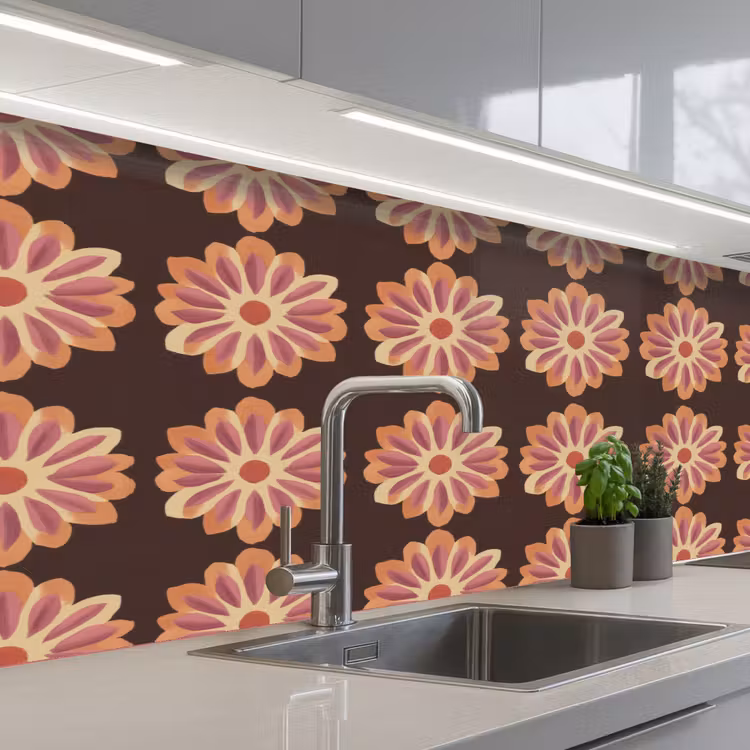 Kitchen splashback - Flowers - Pattern - Brown — 2