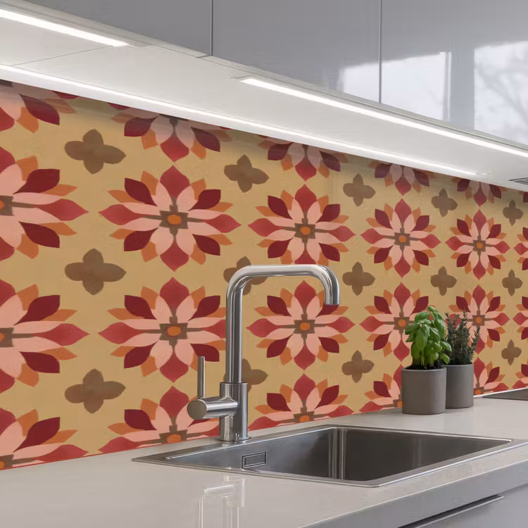 Kitchen splashback - Flowers - Retro - Green — 2