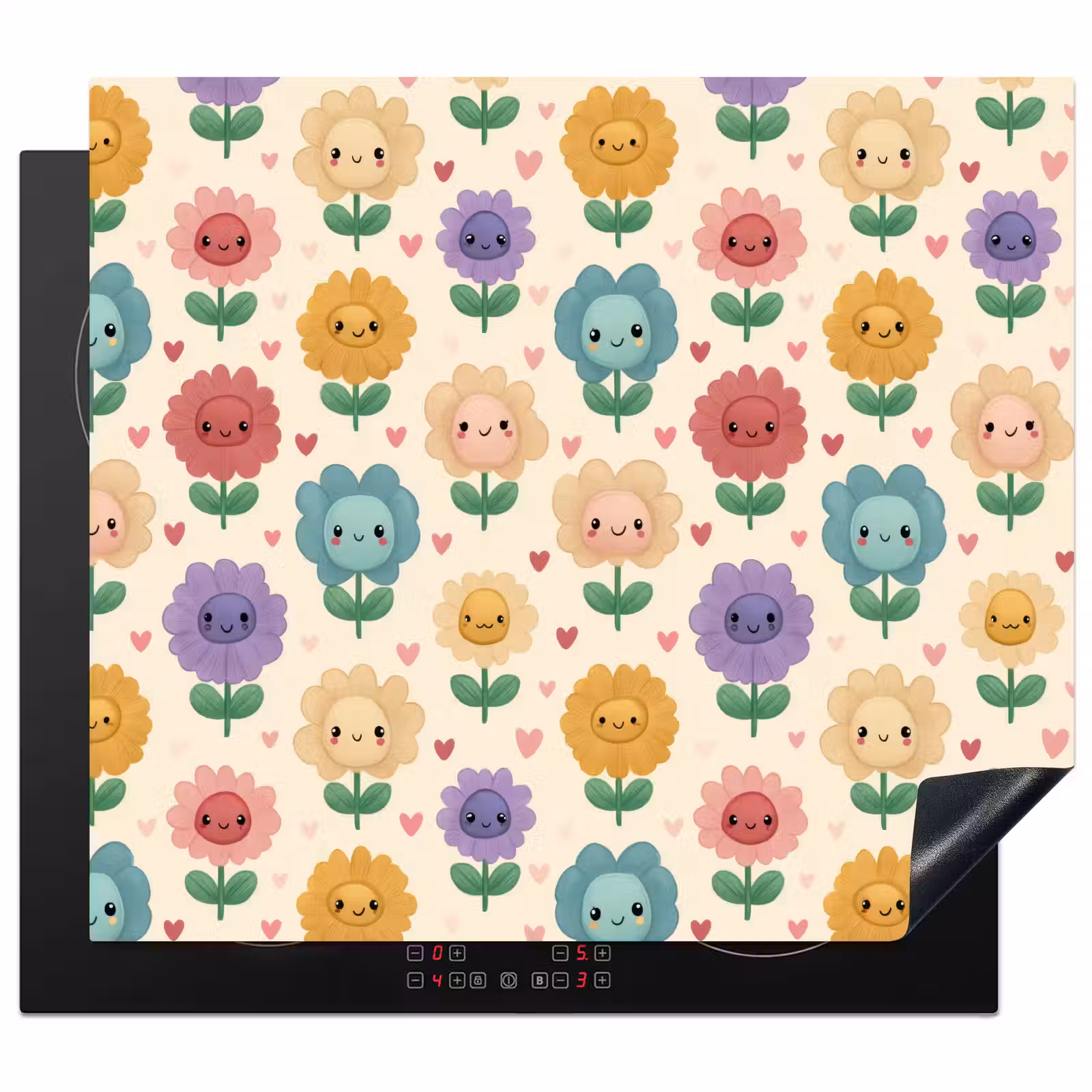Induction hob cover - Flowers - Hearts - Colorful — 1