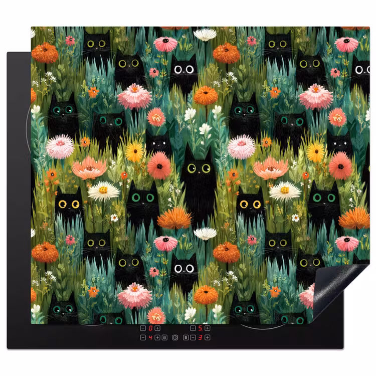 Induction hob cover - Cats - Flowers - Colorful — 1
