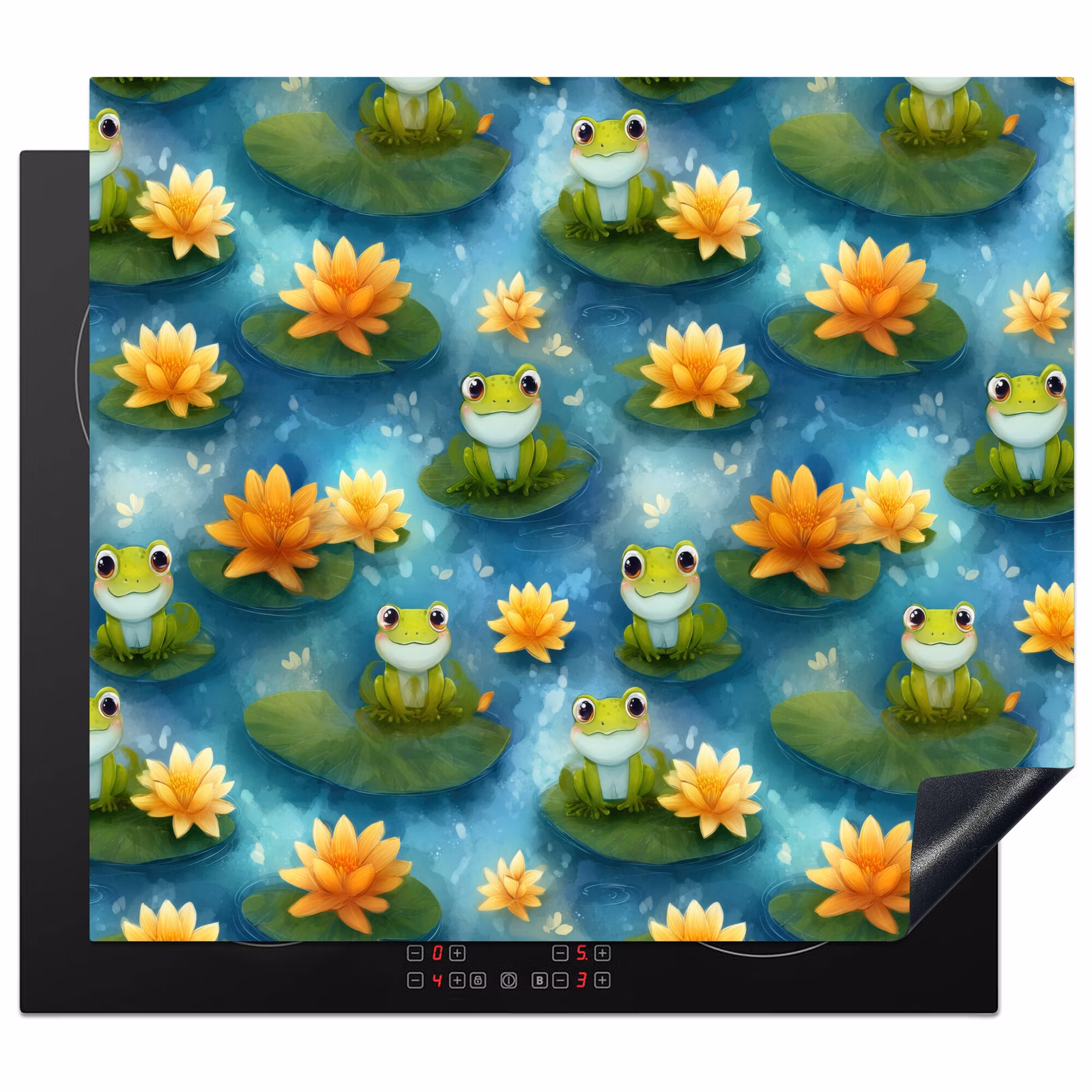 Induction hob cover - Frog - Lilies - Green — 1