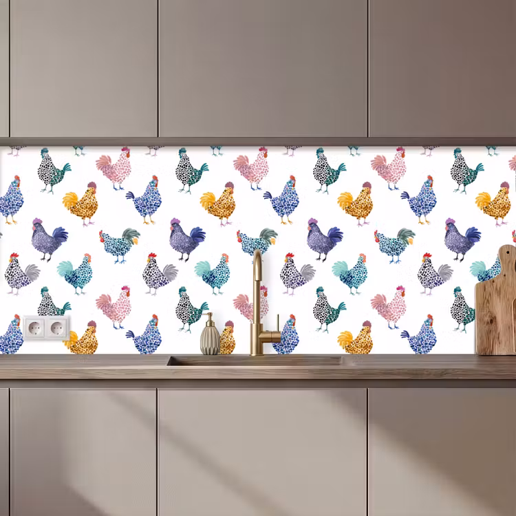 Kitchen splashback - Chickens -Aquarelle - Colorful — 1