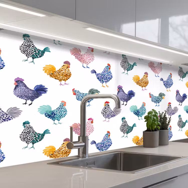 Kitchen splashback - Chickens -Aquarelle - Colorful — 2