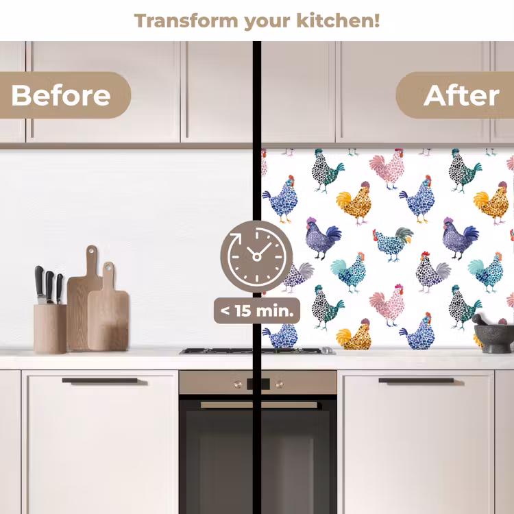 Kitchen splashback - Chickens -Aquarelle - Colorful — 3