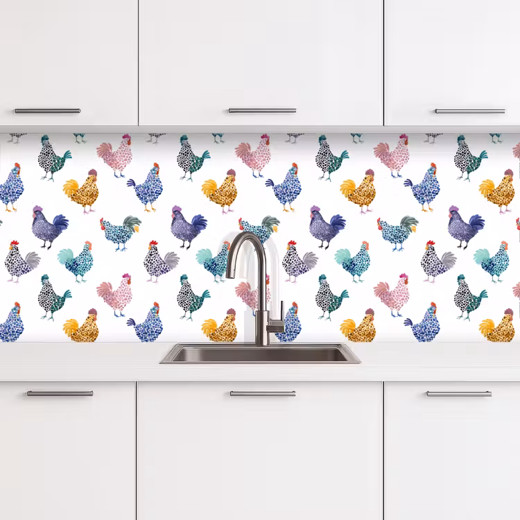 Kitchen splashback - Chickens -Aquarelle - Colorful — 4