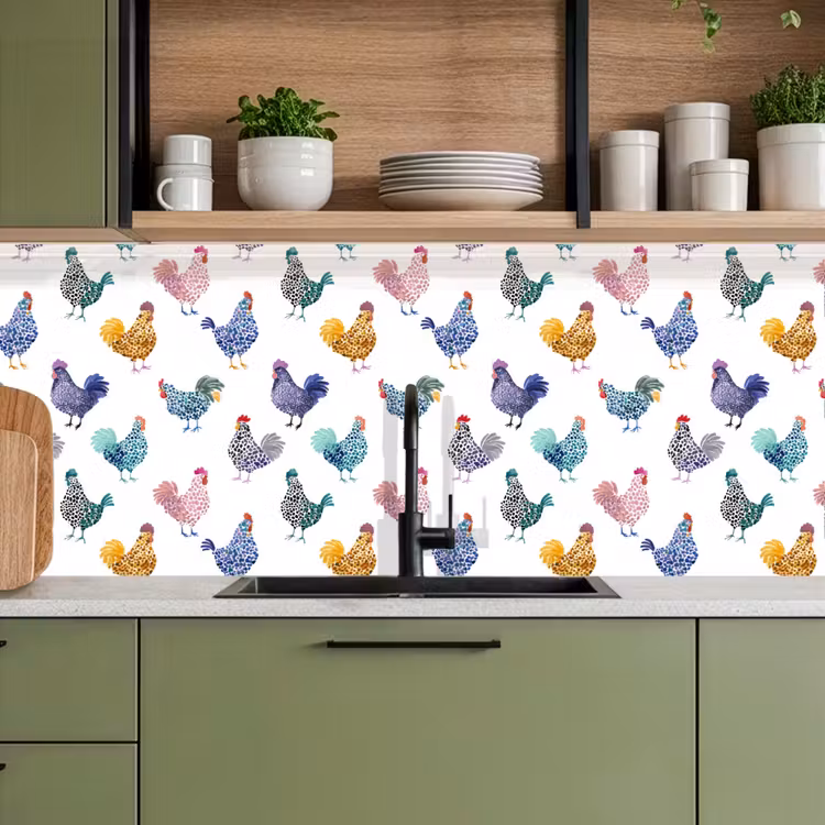 Kitchen splashback - Chickens -Aquarelle - Colorful — 8