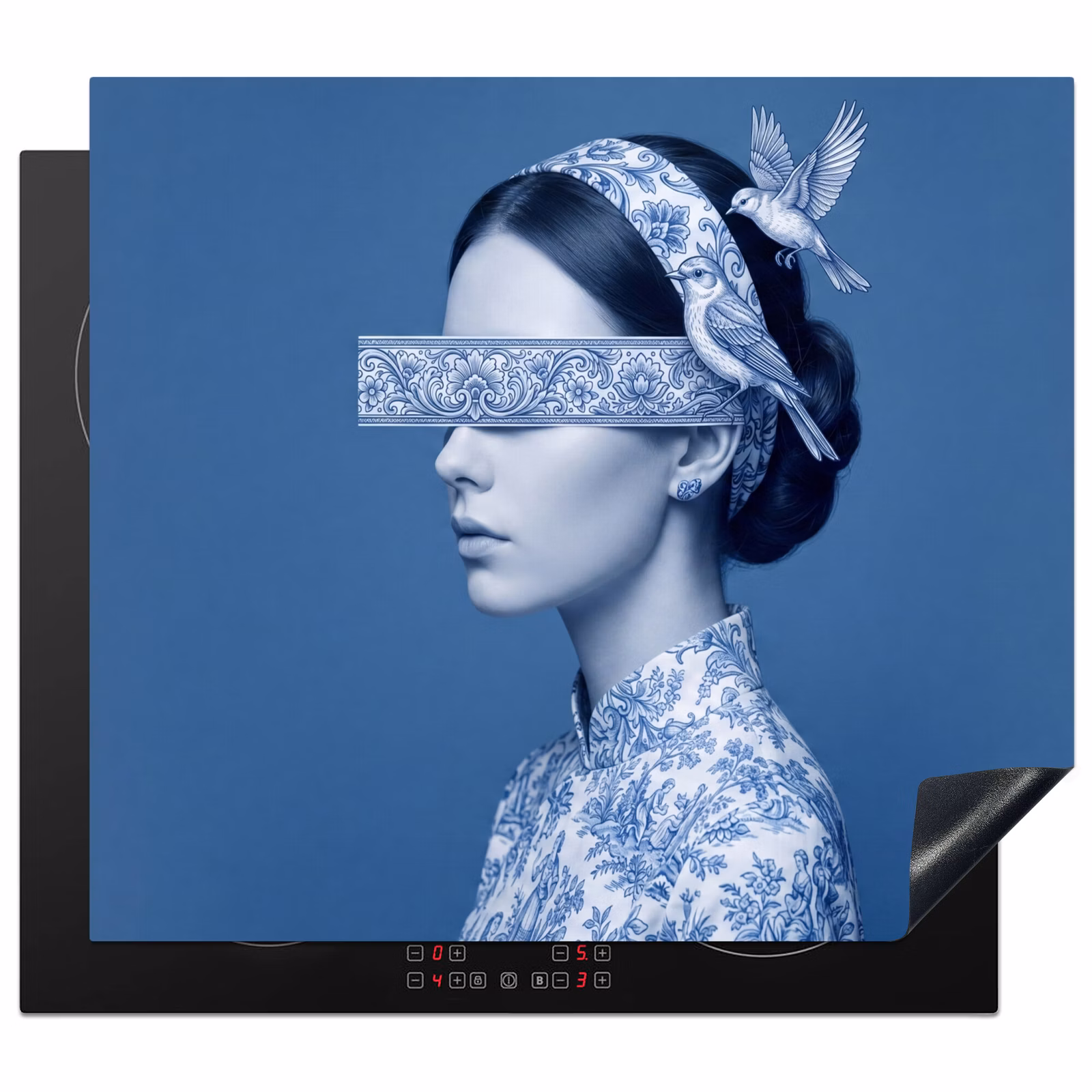 Induction hob cover - Portrait - Classic - White - Blue — 1