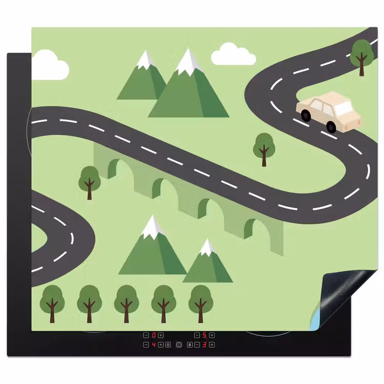 Induction hob cover - Car - Mountain road - Nature - Illustration — 1