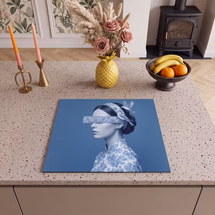 Induction hob cover - Portrait - Classic - White - Blue — 3