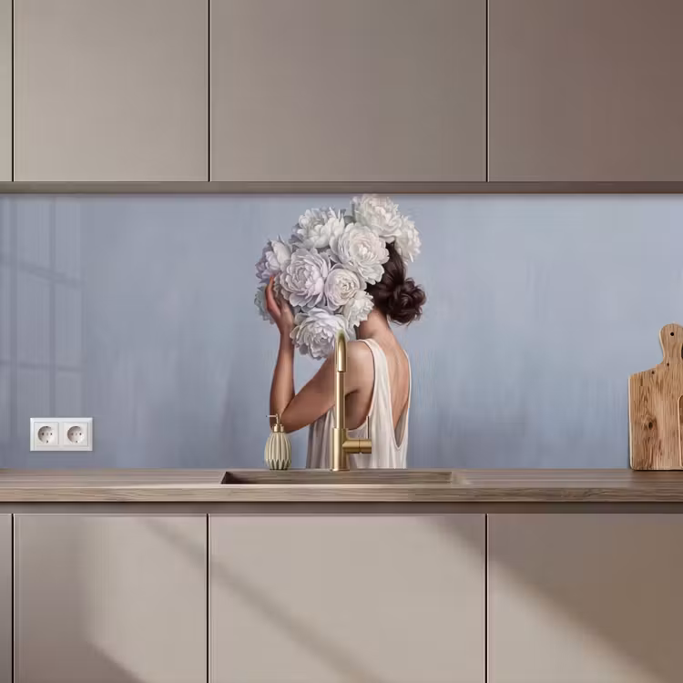 Kitchen splashback - Flowers - Woman - White — 1