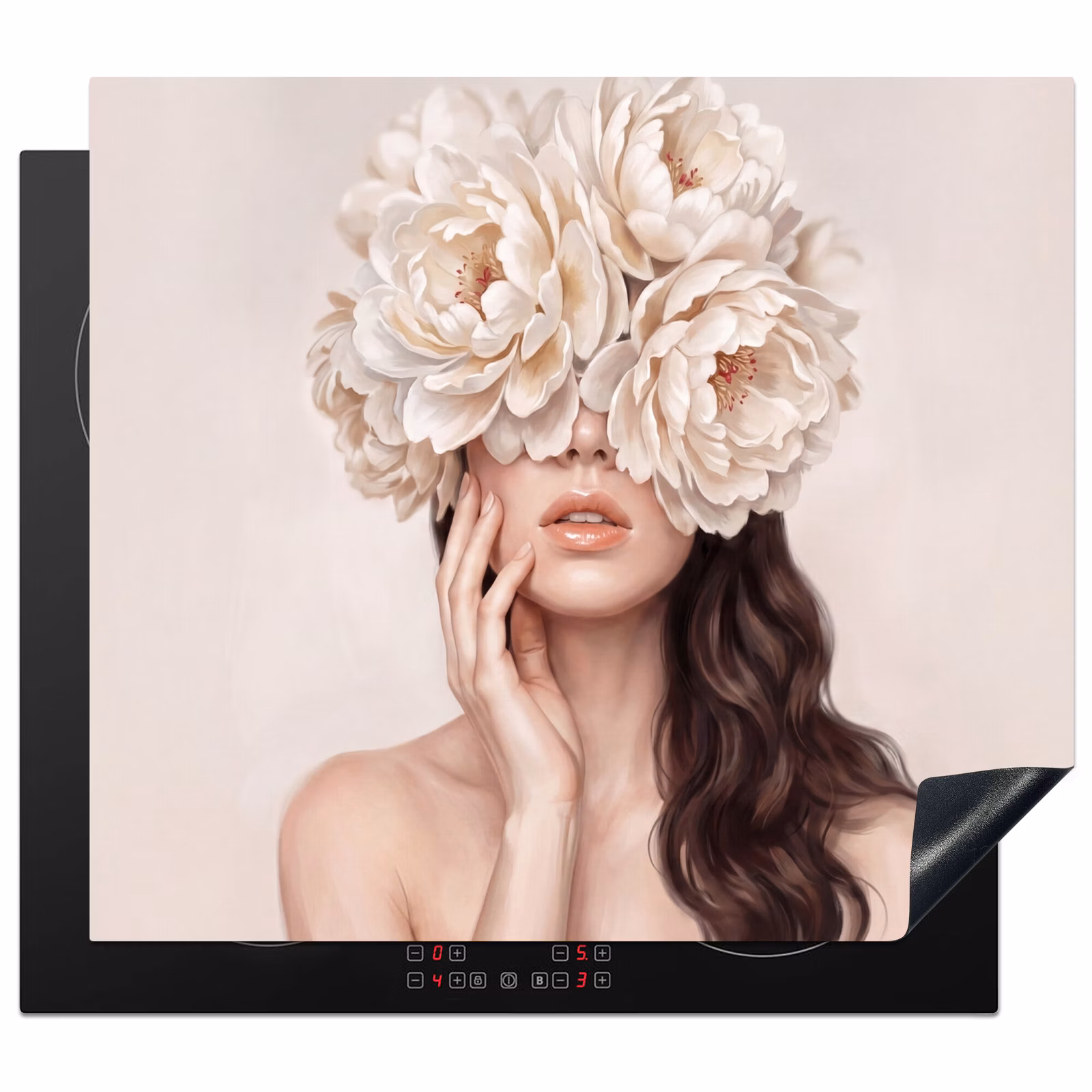 Induction hob cover - Face - Peony - Cream — 1