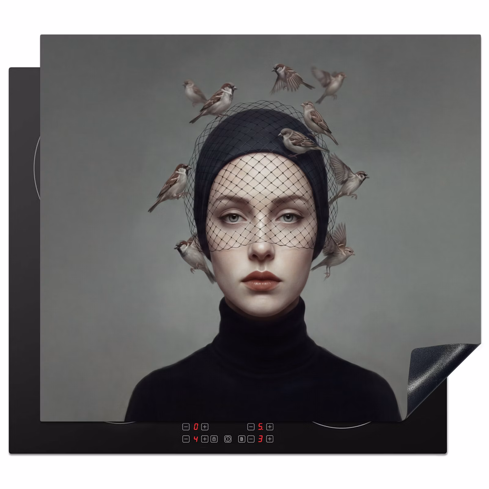 Induction hob cover - Portrait - Birds - Black — 1