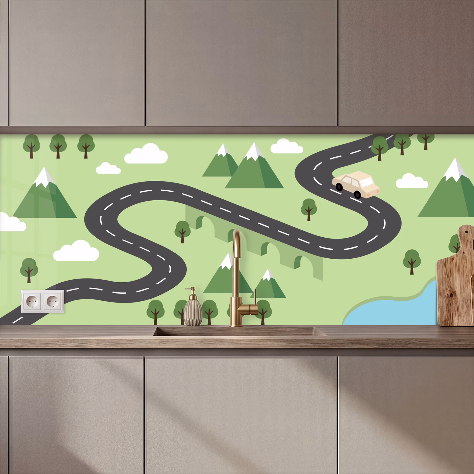 Kitchen splashback - Car - Mountain road - Nature - Illustration — 1