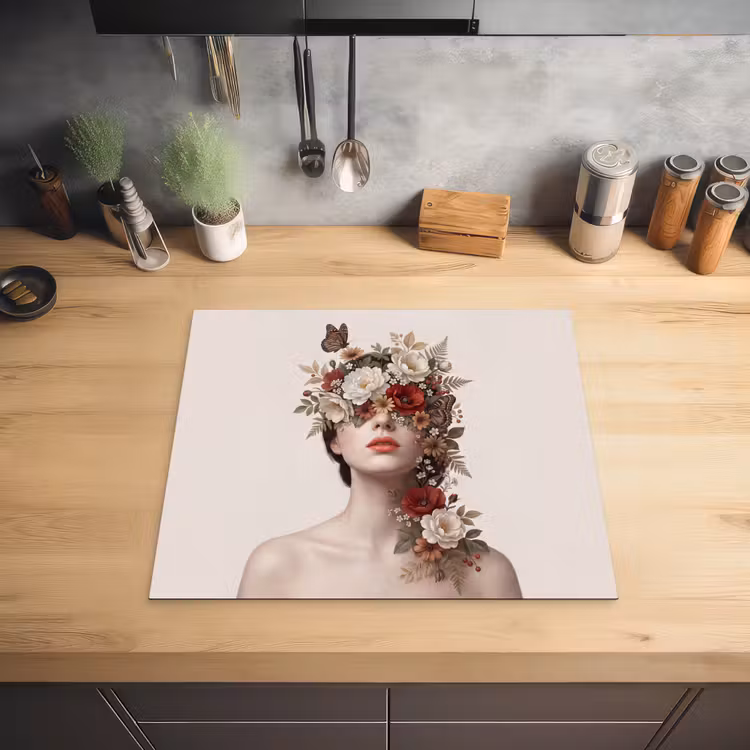 Induction hob cover - Portrait - Flowers - Cremé — 2