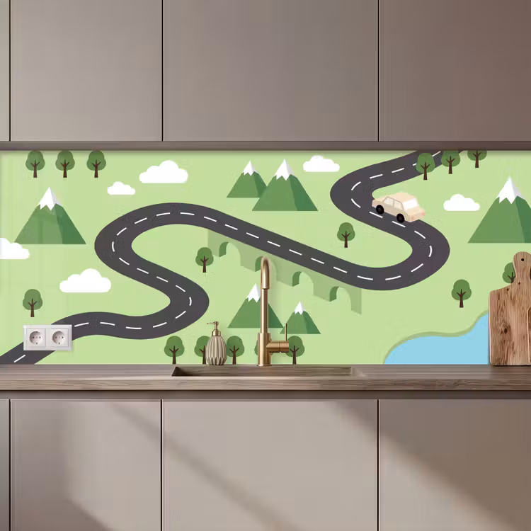 Kitchen splashback - Car - Mountain road - Nature - Illustration — 1