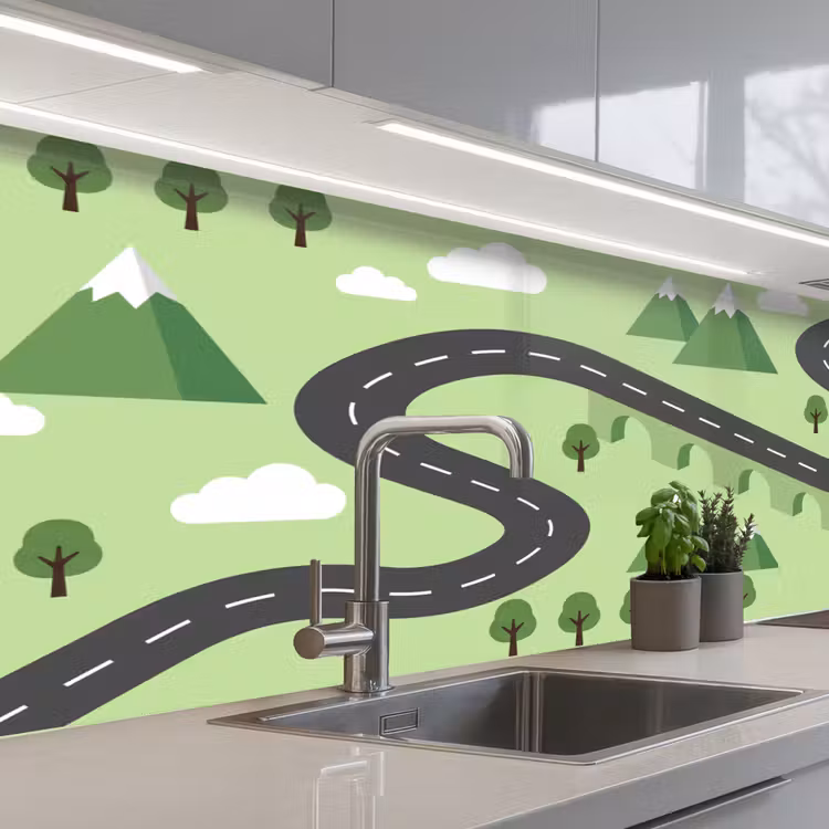 Kitchen splashback - Car - Mountain road - Nature - Illustration — 2