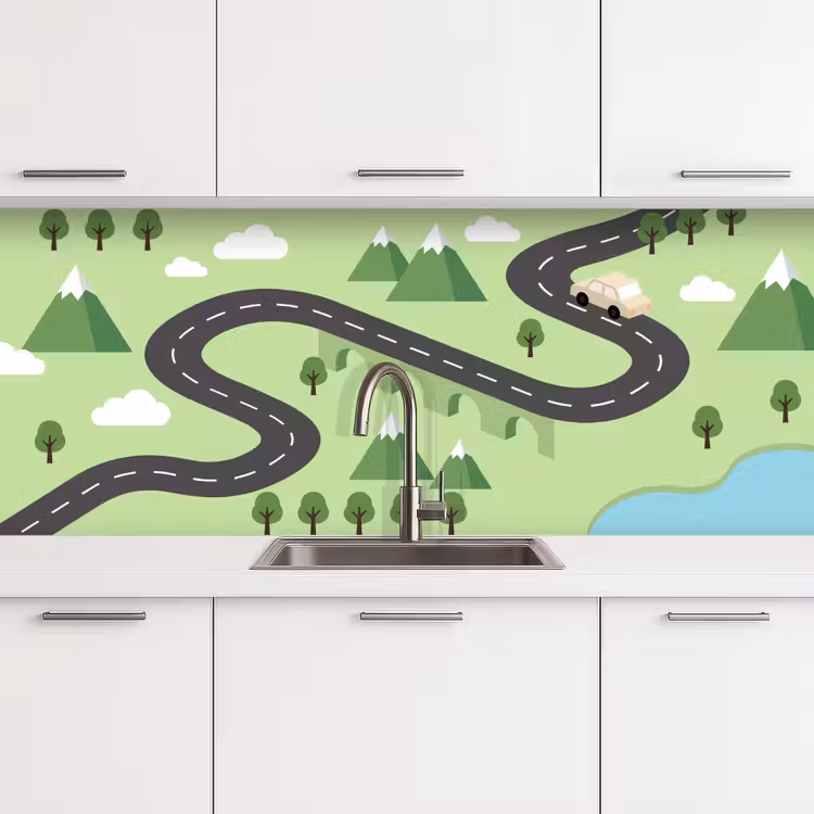Kitchen splashback - Car - Mountain road - Nature - Illustration — 4