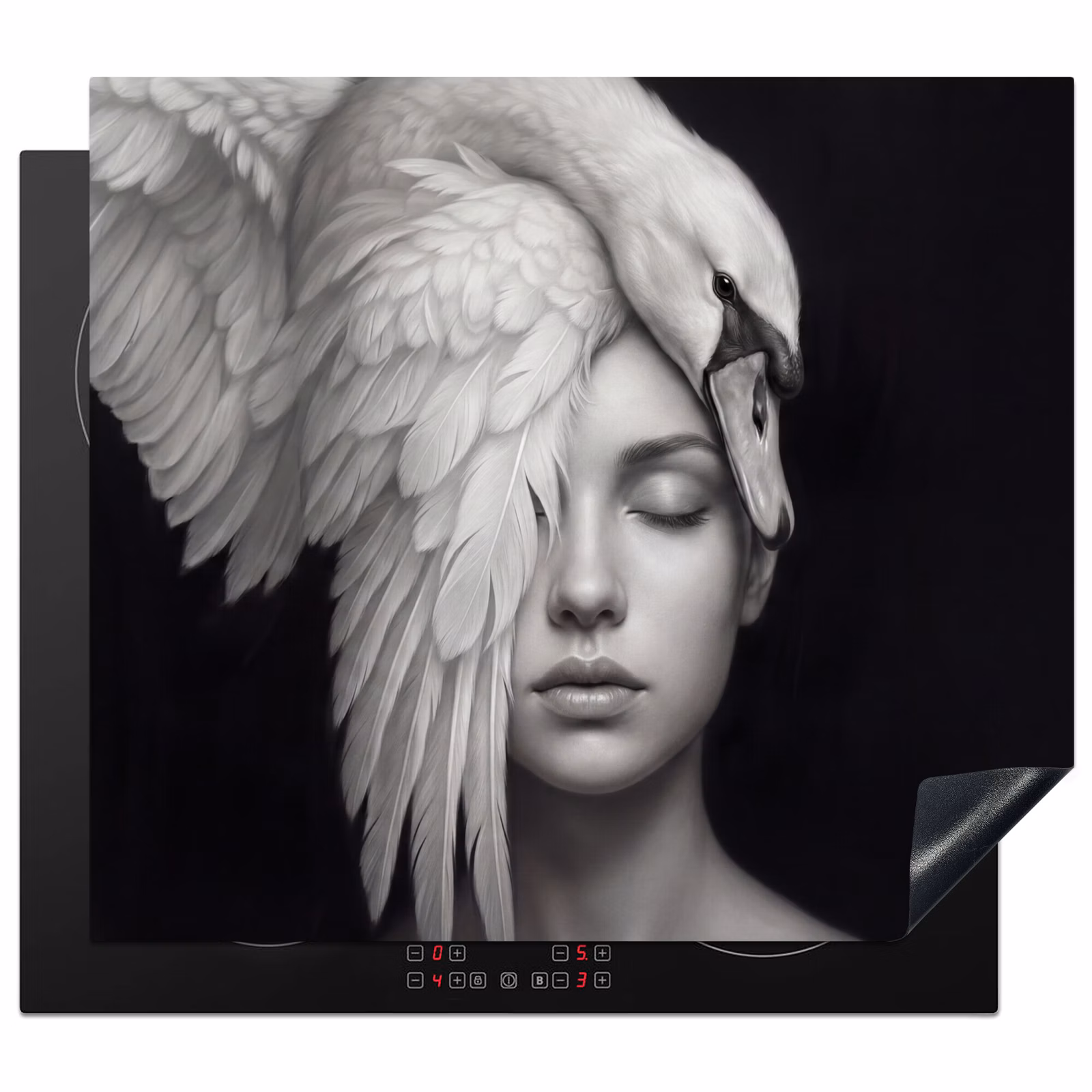 Induction hob cover - Portrait - Swan - Black and White — 1