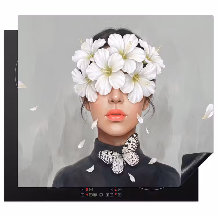 Induction hob cover - Lilies - Portrait - White — 1