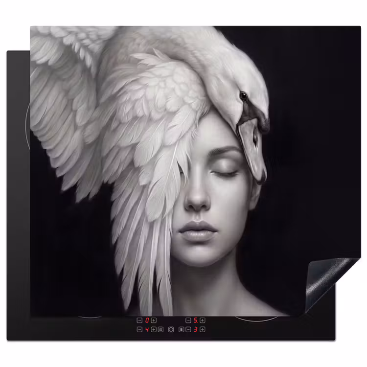 Induction hob cover - Portrait - Swan - Black and White — 1