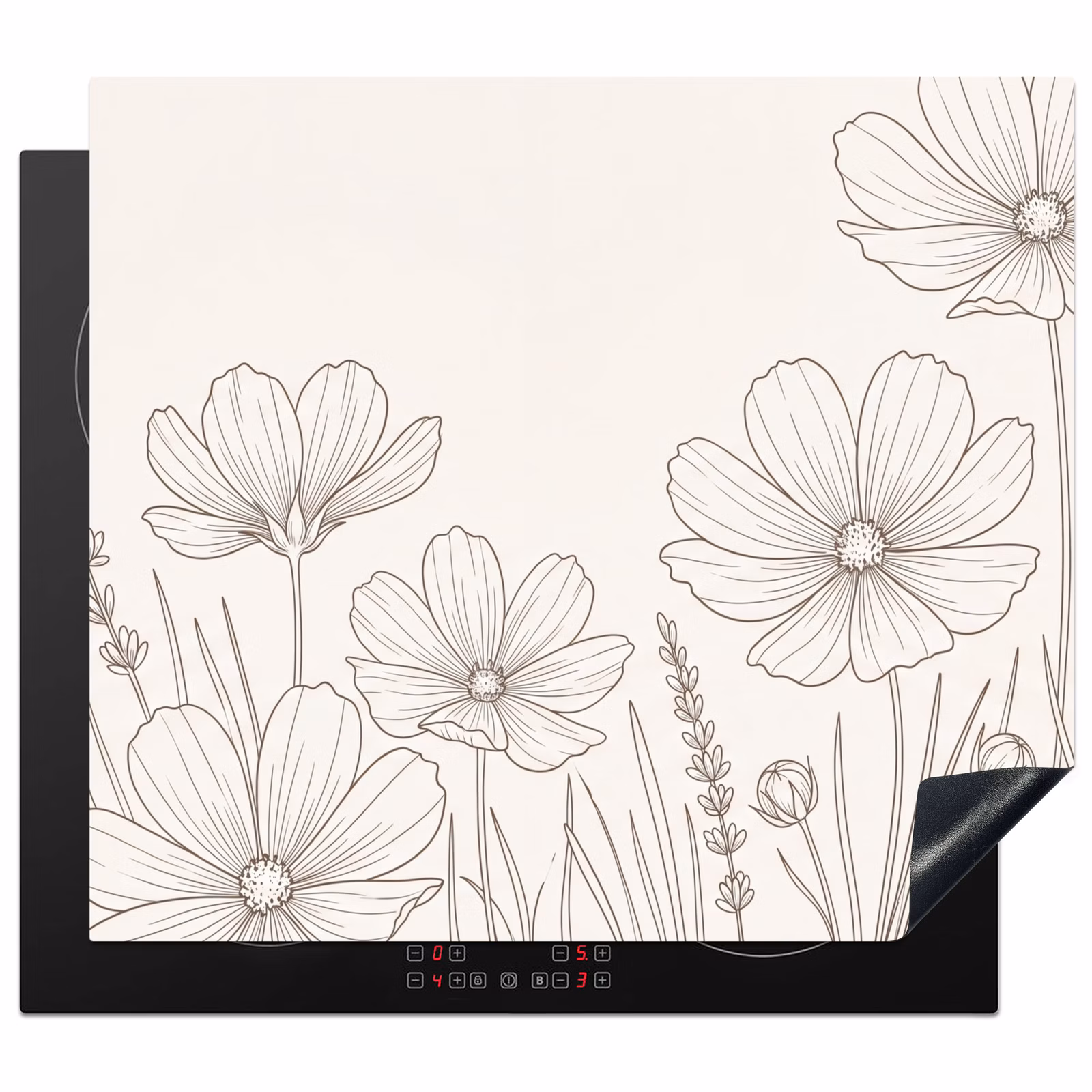 Induction hob cover - Minimalist - Modern - Floral - Beige — 1