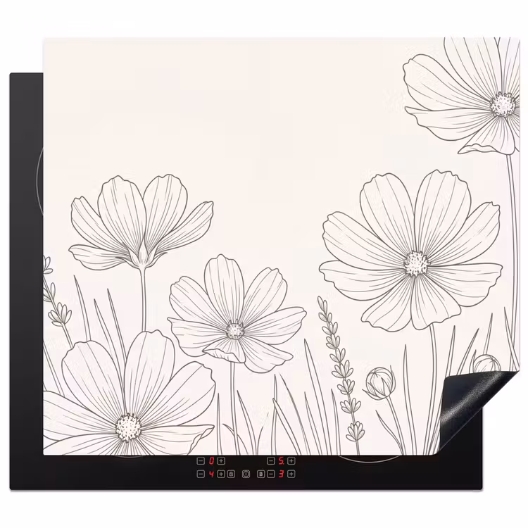 Induction hob cover - Minimalist - Modern - Floral - Beige — 1