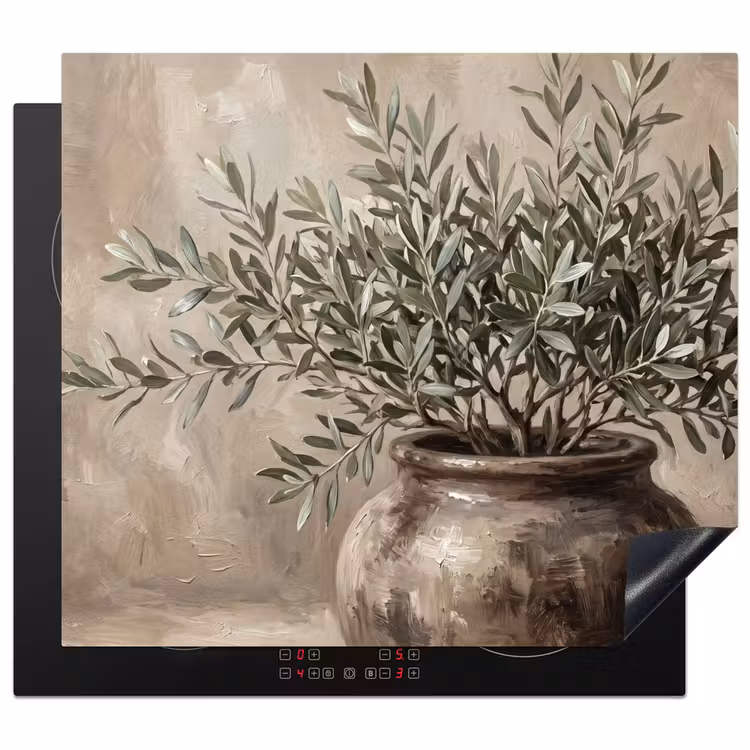Induction hob cover - Olive Plant - Earthen Pot - Abstract - Beige — 1
