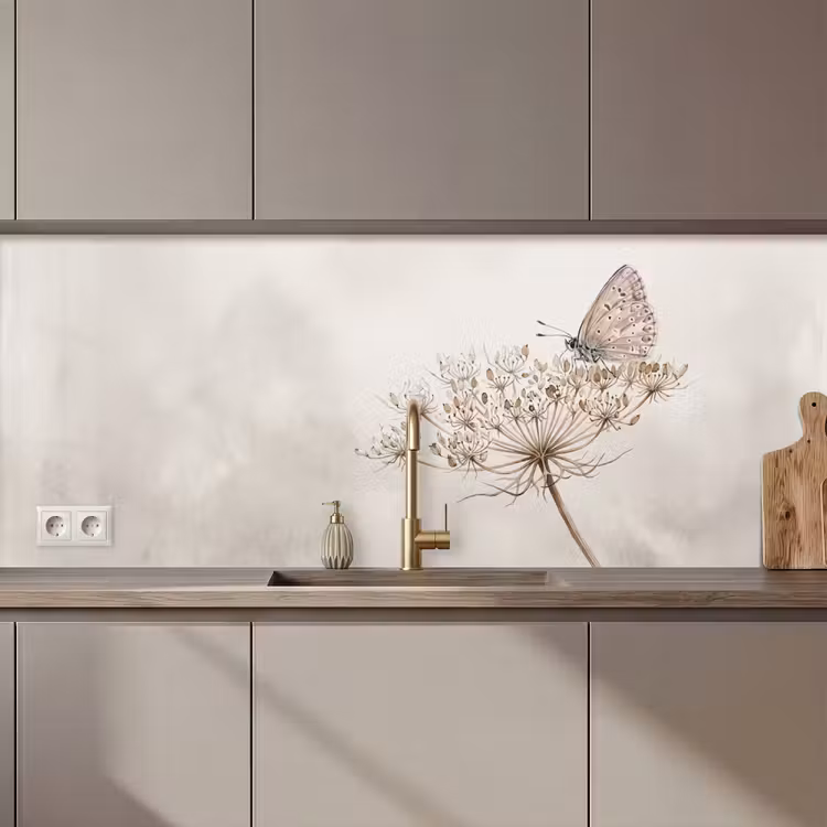 Kitchen splashback - Butterfly - Flower -Nature - Beige — 1