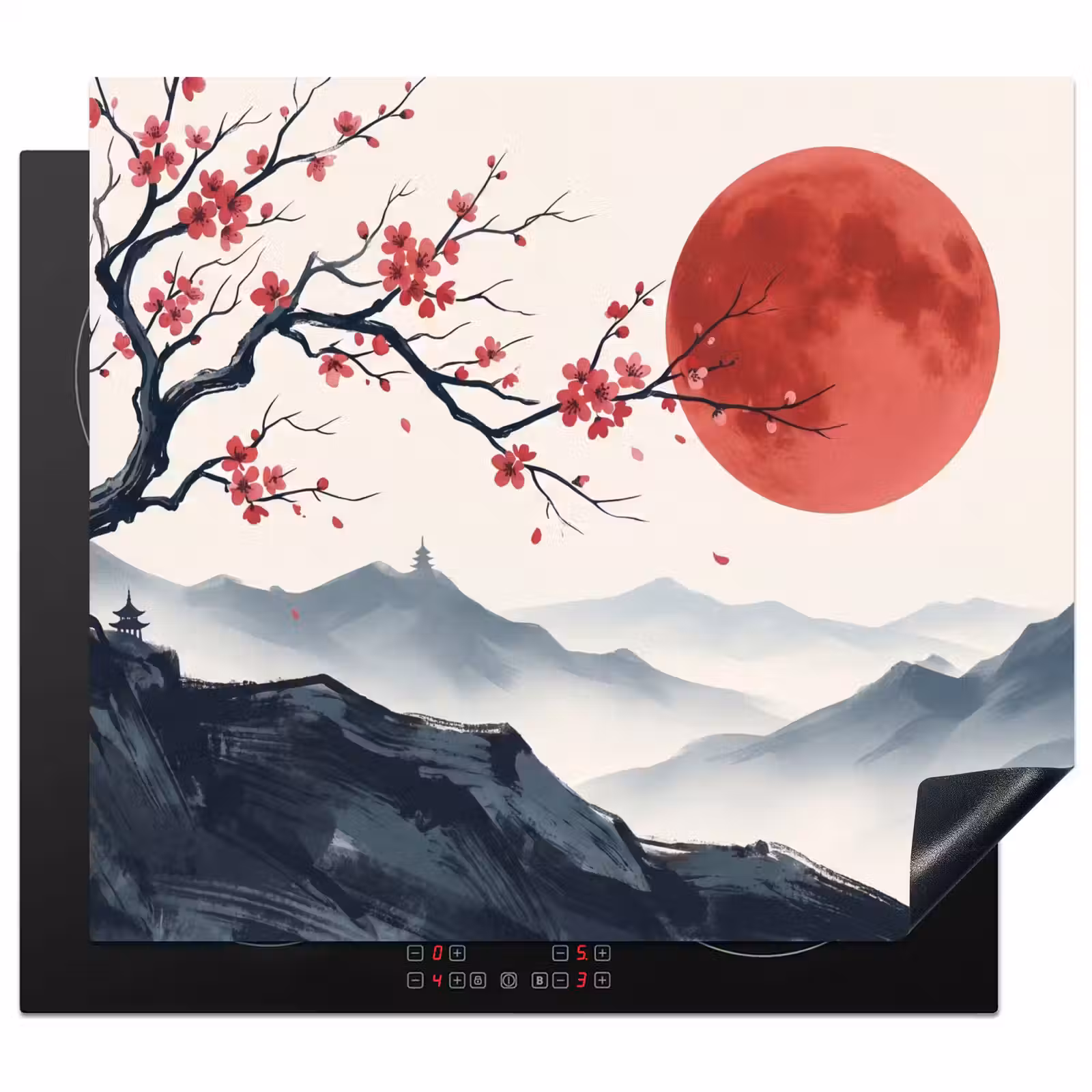 Induction hob cover - Cherry Blossom - Oriental - Red — 1