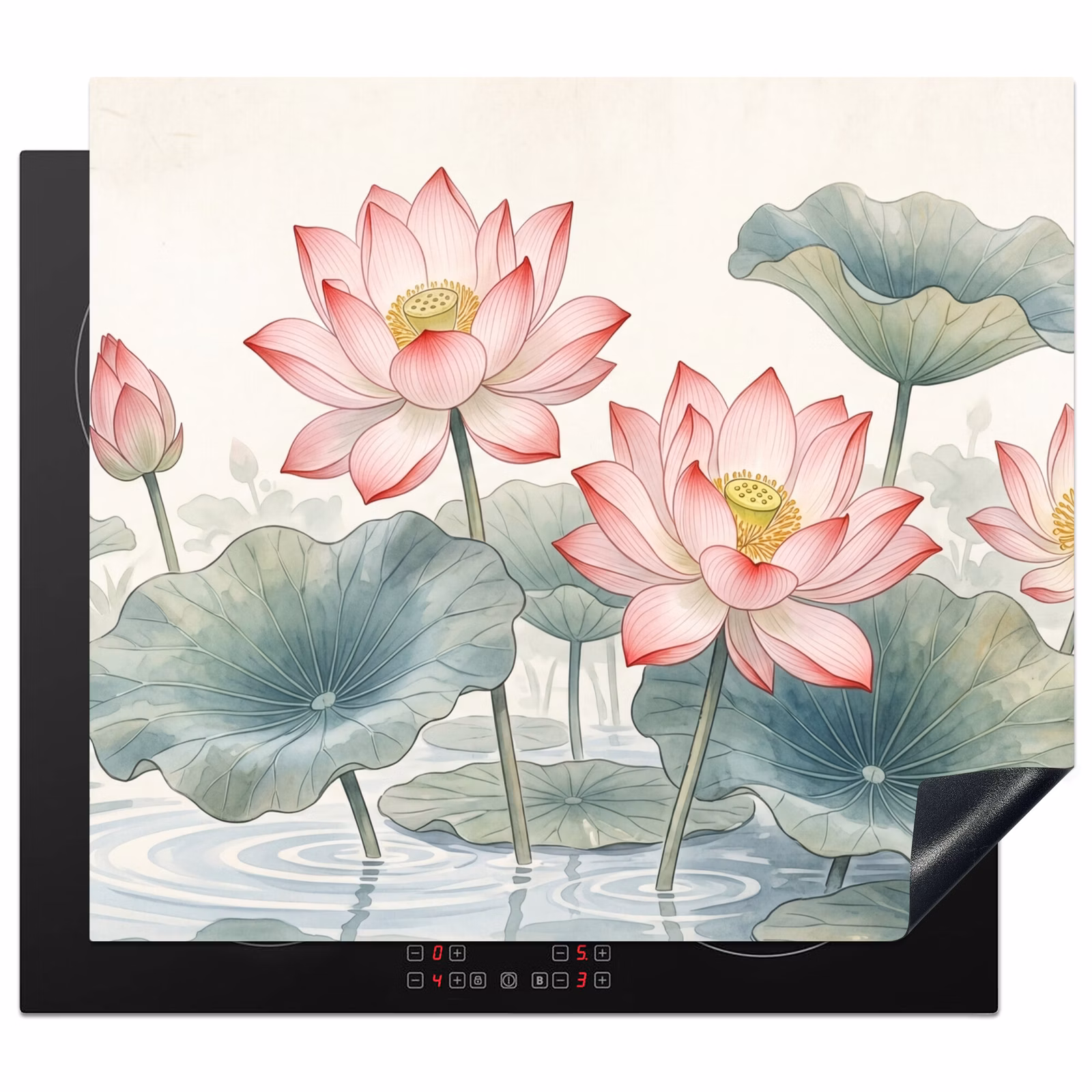 Induction hob cover - Watercolor - Lotus flowers - Colorful — 1