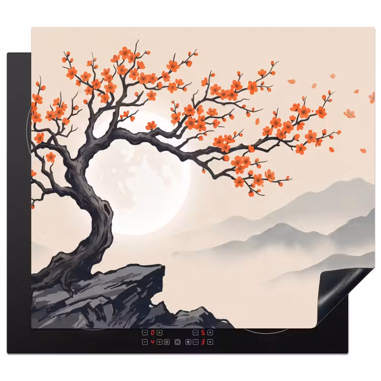 Induction hob cover - Asian - Blossom - Red — 1