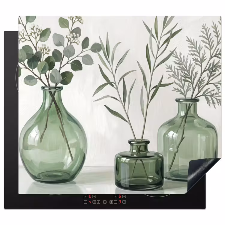 Induction hob cover - Vases - Leaves - Green — 1