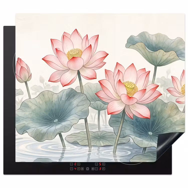 Induction hob cover - Watercolor - Lotus flowers - Colorful — 1