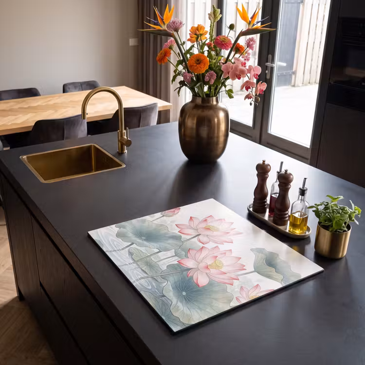 Induction hob cover - Watercolor - Lotus flowers - Colorful — 2