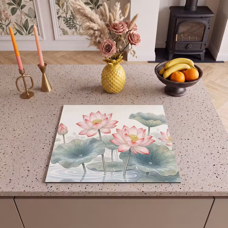 Induction hob cover - Watercolor - Lotus flowers - Colorful — 3
