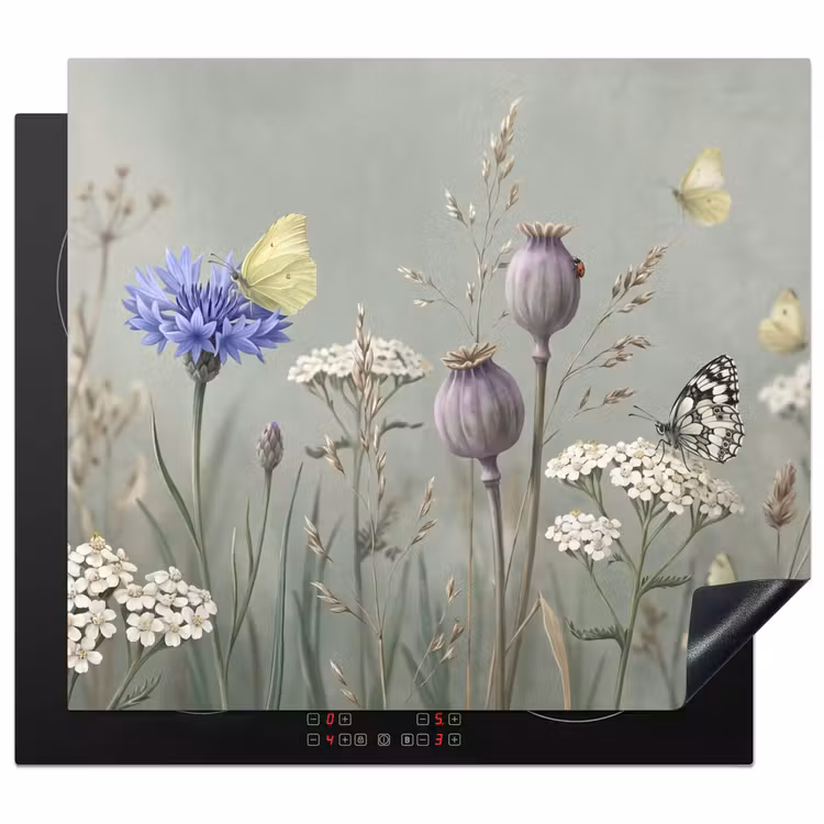 Induction hob cover - Butterflies - Wildflowers - Illustration - Colorful — 1