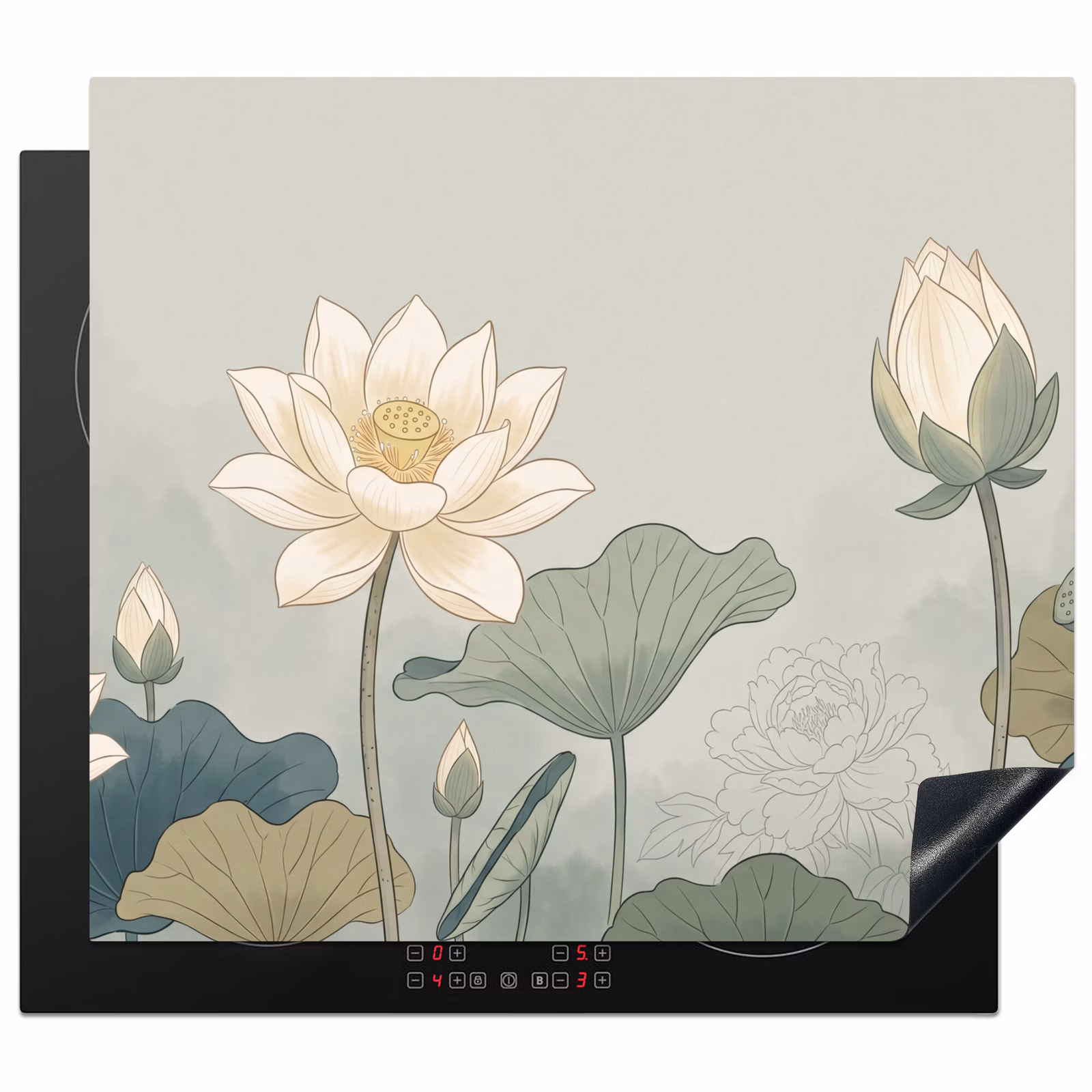 Induction hob cover - Lotus - Flowers - Green — 1