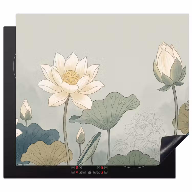 Induction hob cover - Lotus - Flowers - Green — 1