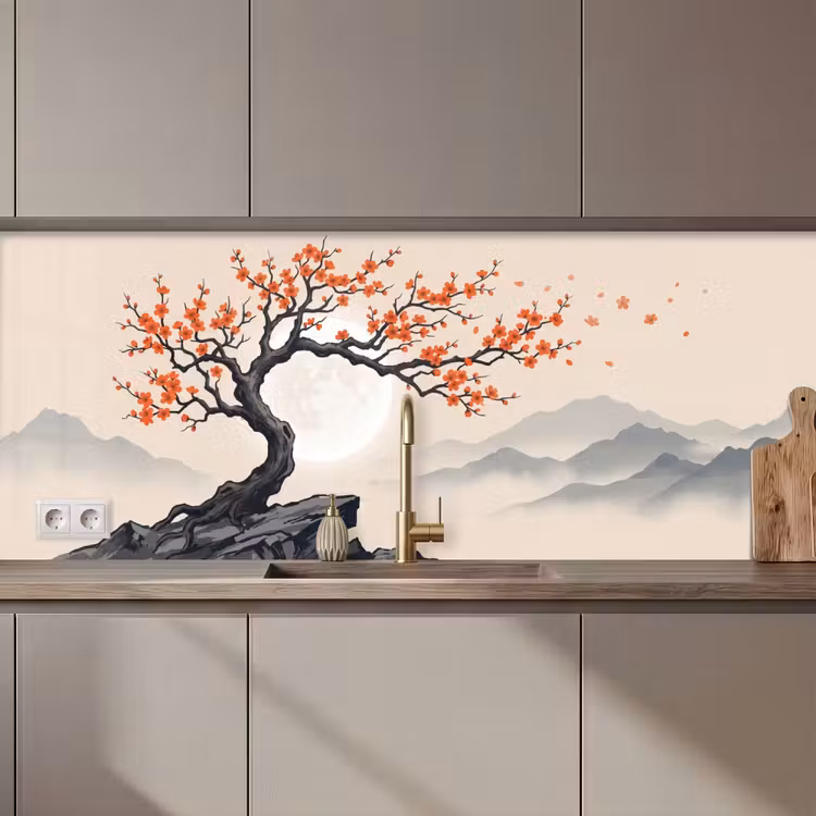 Kitchen splashback - Asian - Blossom - Red — 1