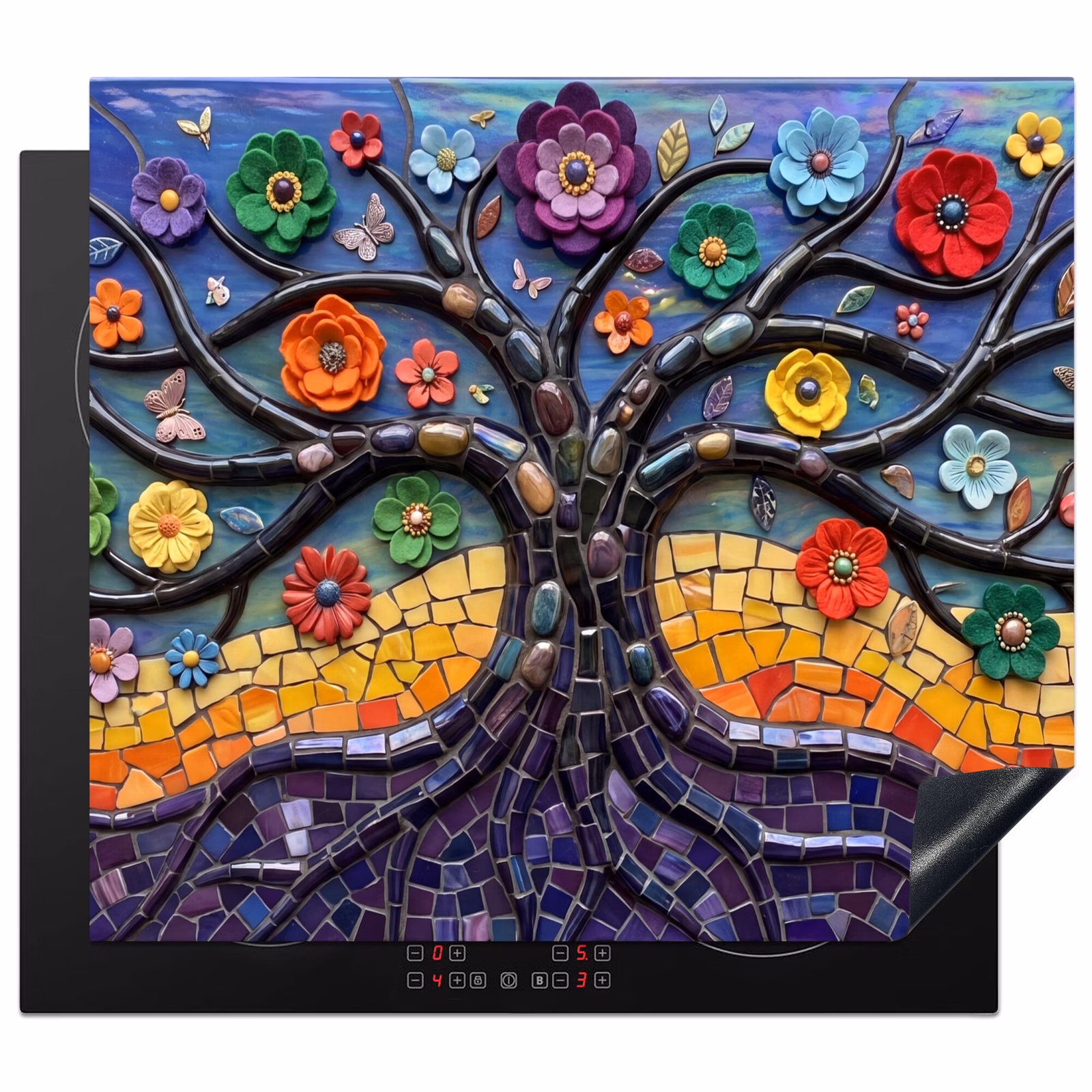 Induction hob cover - Tree of life - Mosaic - Flowers - Colorful - Cheerful — 1