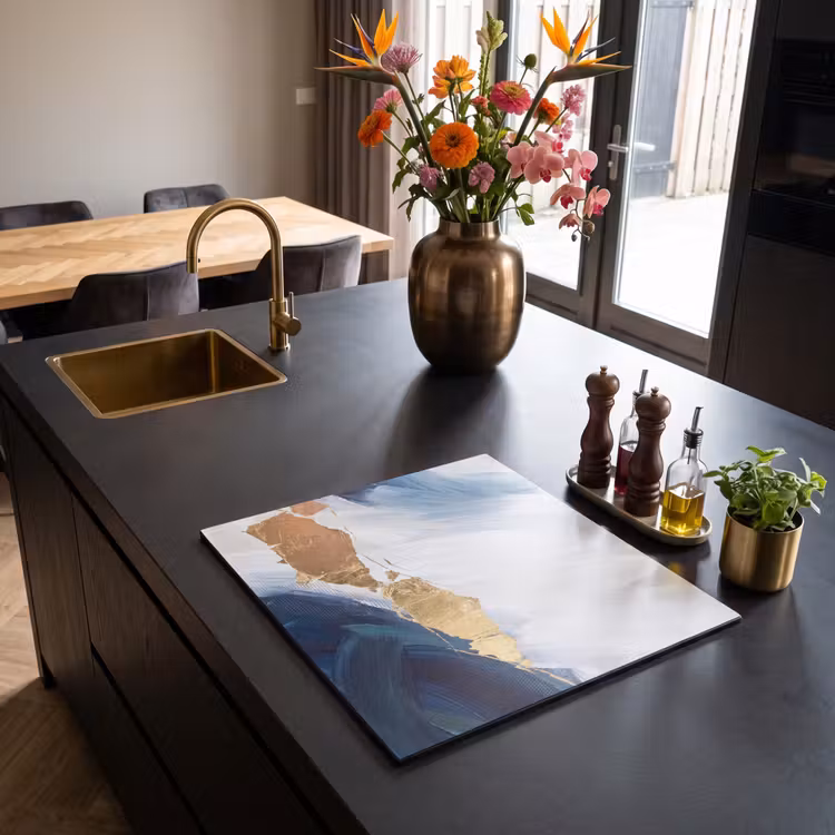 Induction hob cover - Abstract - Acrylic - Blue - Gold - Elegant — 2
