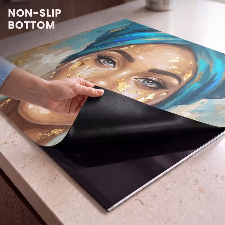 Induction hob cover - Portrait - Woman - Painting - Blue - Gold - Expressive — 5