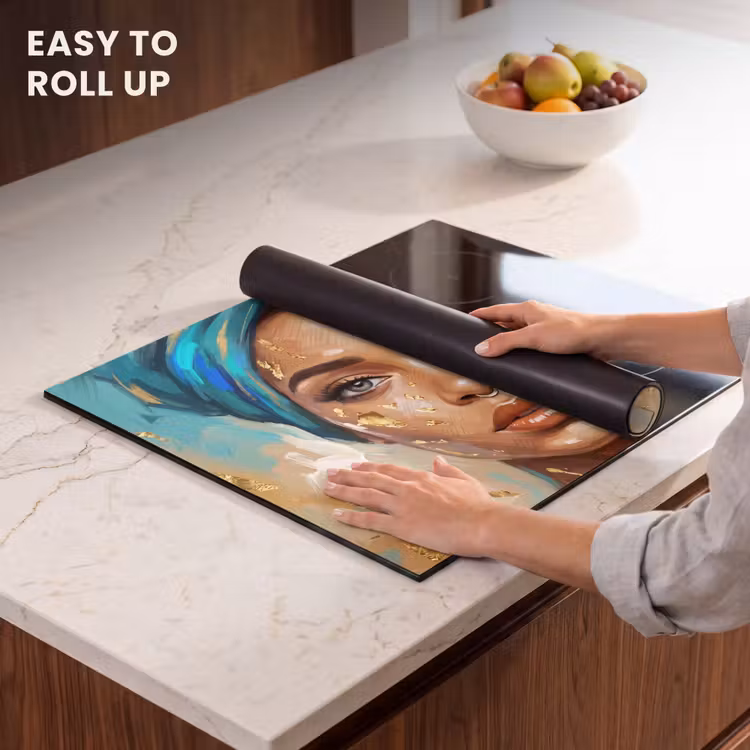 Induction hob cover - Portrait - Woman - Painting - Blue - Gold - Expressive — 6