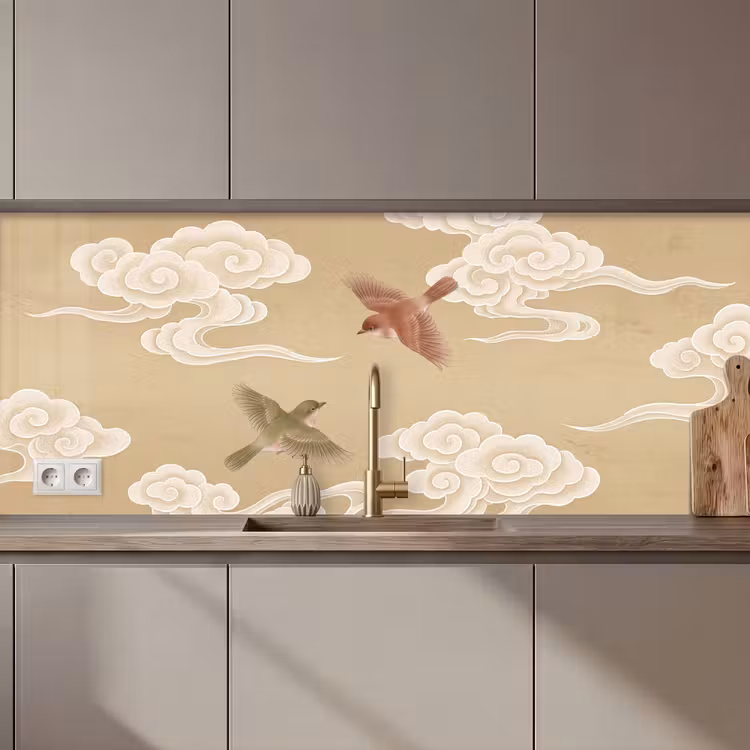 Kitchen splashback - Birds - Flies - Beige — 1