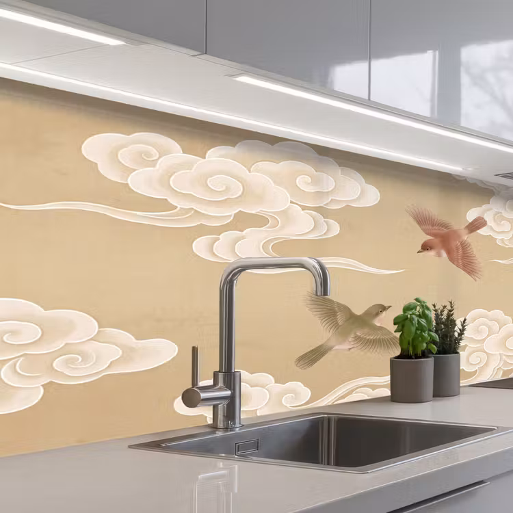 Kitchen splashback - Birds - Flies - Beige — 2
