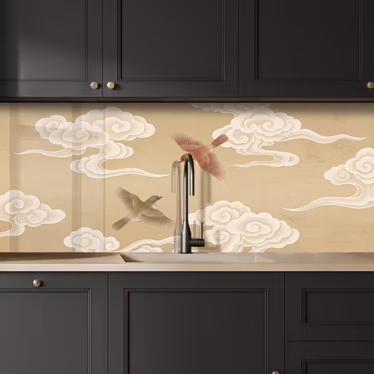 Kitchen splashback - Birds - Flies - Beige — 6