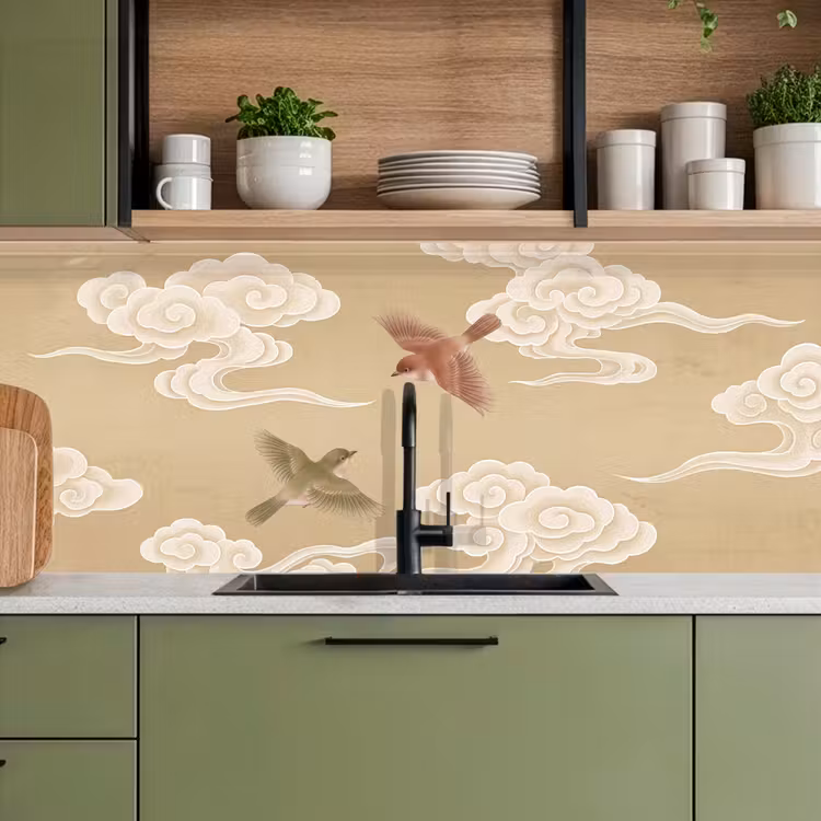 Kitchen splashback - Birds - Flies - Beige — 8