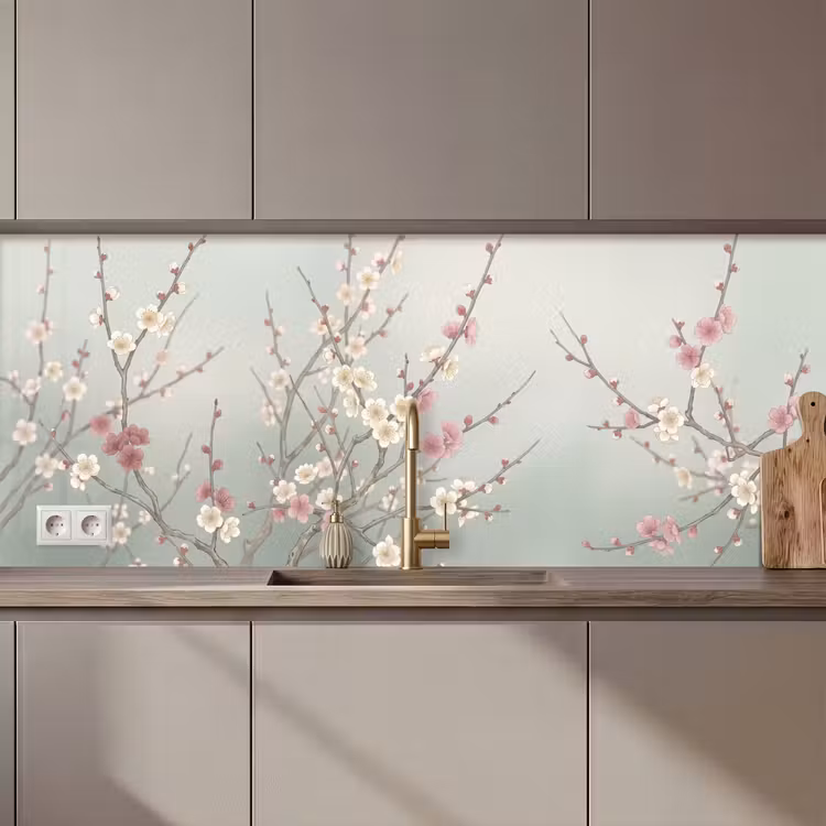 Kitchen splashback - Cherry - Blossom - Green — 1